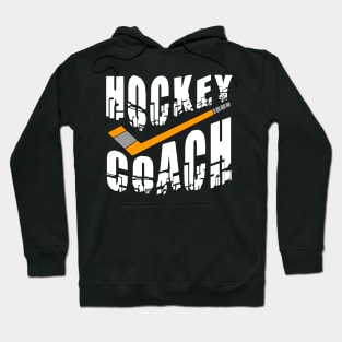 Hockey Coach Stick White Text Hoodie